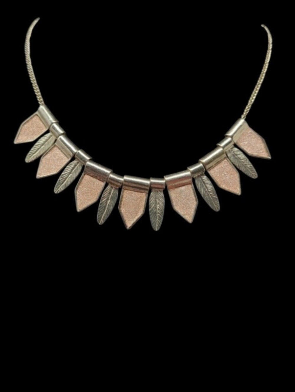 ETC! FEATHERS AND GLITTERING ROSE GOLD 17 1/2" NECKLACE